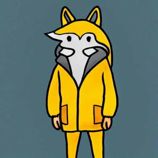 Image similar to cartoon sketch of a wolf wearing a yellow raincoat