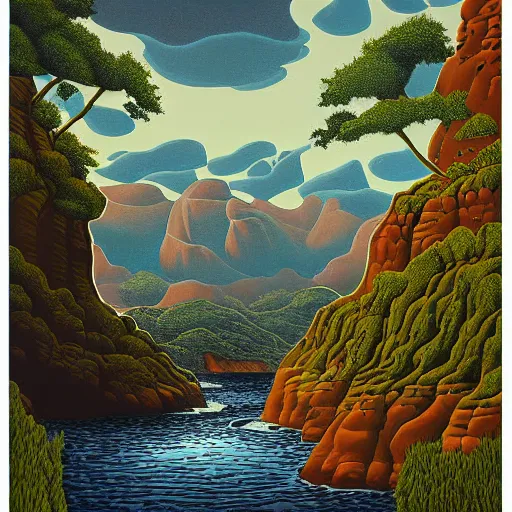 Prompt: painting of a lush natural scene on an alien planet by jeffrey smith. beautiful landscape. weird vegetation. cliffs and water.