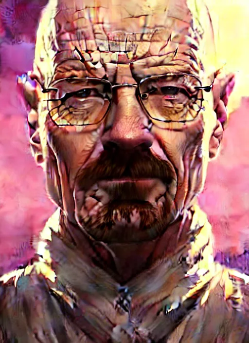 Image similar to portrait of walter white as king, throne, jewelry, greek, amethyst, intricate, headshot, highly detailed, digital painting, artstation, concept art, sharp focus, cinematic lighting, illustration, art by artgerm and greg rutkowski, alphonse mucha, cgsociety