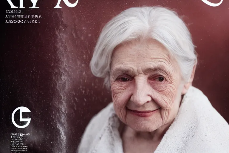 Prompt: a realistic cinematic headshot portrait of an old woman on top of skyscaper, wearing futuristic white suit, ceo, 4 k, ultra realistic, dramatic lighting, rain, clouds, fog, vogue, fashion, magazine spread, by annie leibovitz