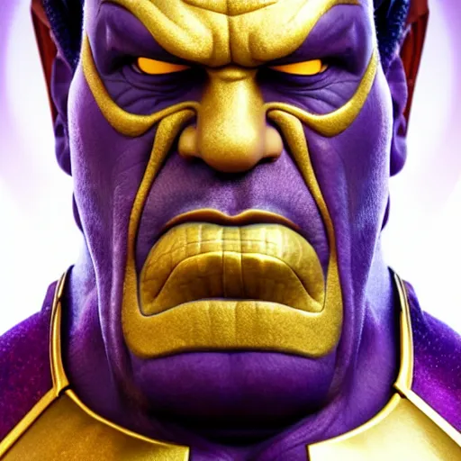 Image similar to a portrait of abdelfattah alsisi as thanos, the pixar adaptation, with same hairstyle, angry facial expressions, hyper detailed, digital art, trending in artstation, cinematic lighting, studio quality, smooth render, unreal engine 5 rendered, octane rendered