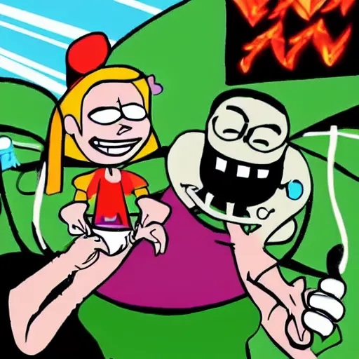 Prompt: billy and mandy rolling a cannabis joint with grim