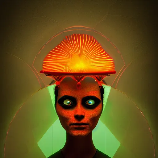 Image similar to Fortuneteller, clean background, Bright green dark orange intense black, Roger Dean, Joe Fenton, John Jude Palencar, Fred Tomaselli, Leng Jun, Baraka, DLSR, octane render, 8k, cinematic lighting, symmetry