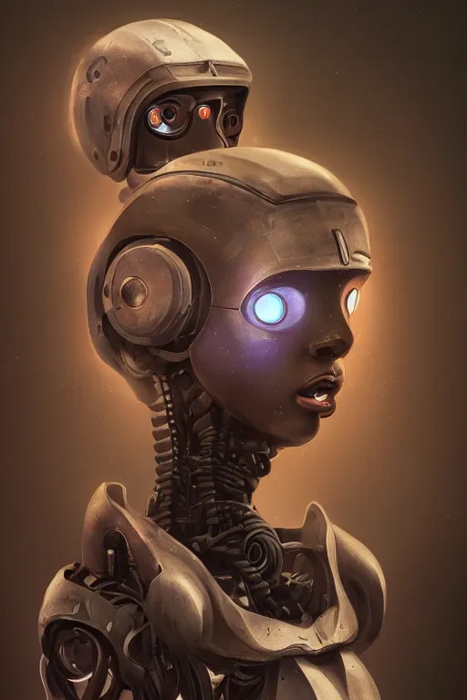 Prompt: portrait of a teen robot, sci-fi, digital painting, incredible art by Leonardo da Vinci, chiaroscuro lighting, cyborgpunk, biopunk, artstation, concept art, smooth, illustration, dystopian, sharp focus