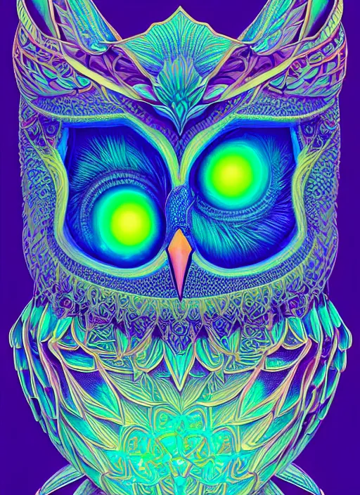 Image similar to symmetry!! product render poster vivid colors divine proportion owl, 神 圣, glowing fog intricate, elegant, highly detailed, digital painting, artstation, concept art, smooth, sharp focus, illustration,
