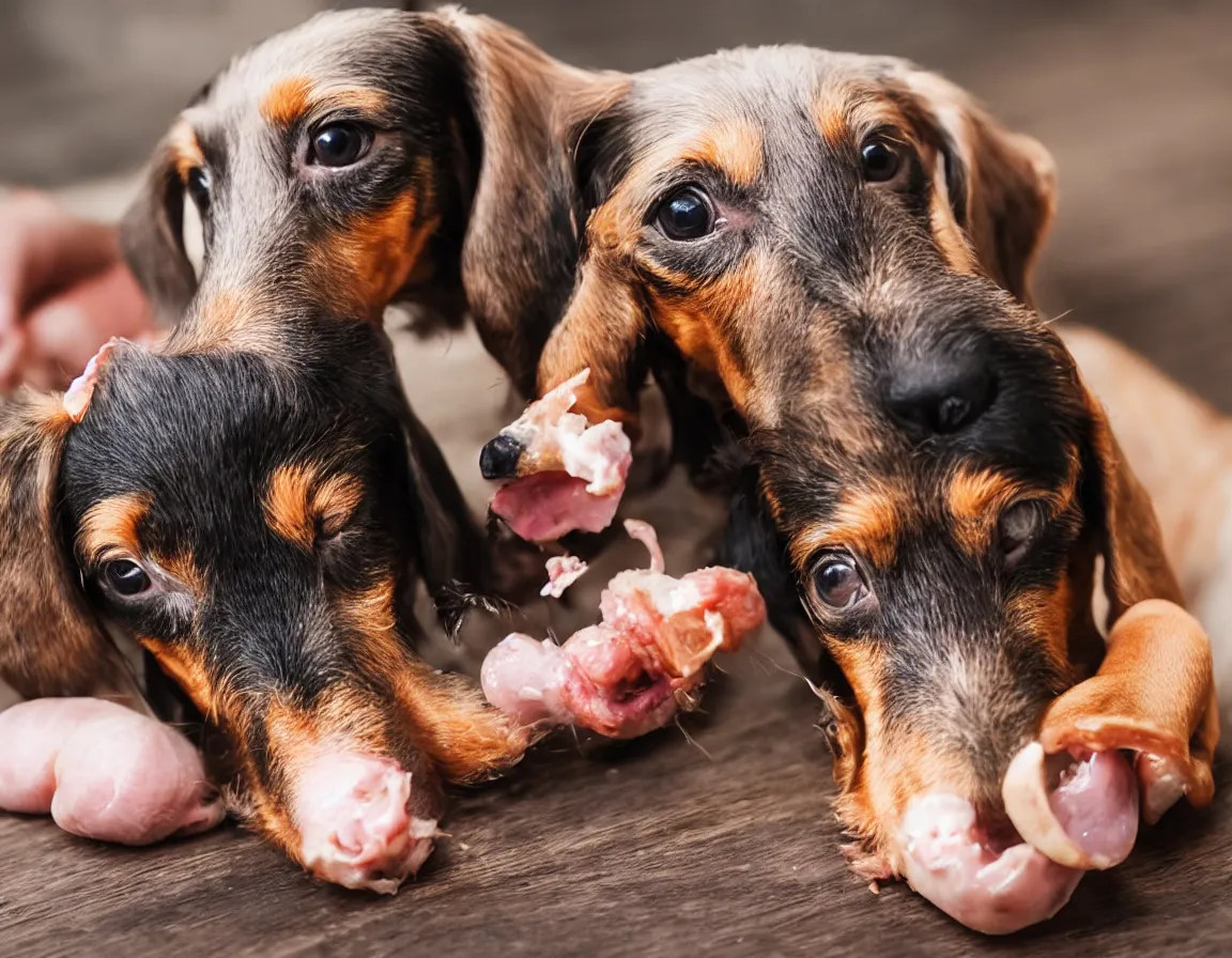 Image similar to dachshund eating a mini pig, photography