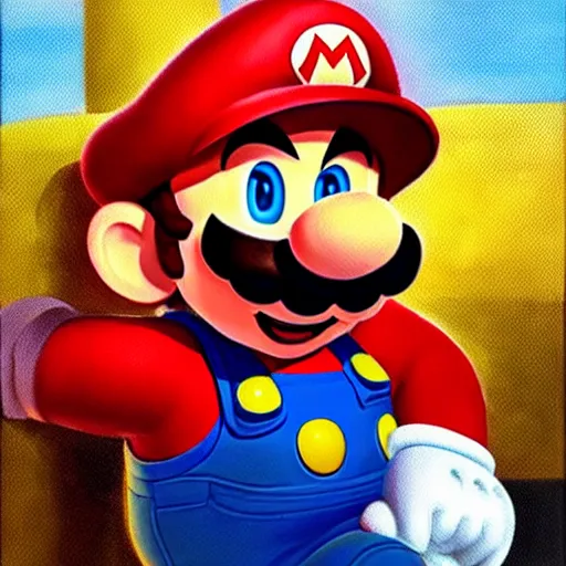 Prompt: Still oil painting of Mario. 8k. Trending. Good lighting.