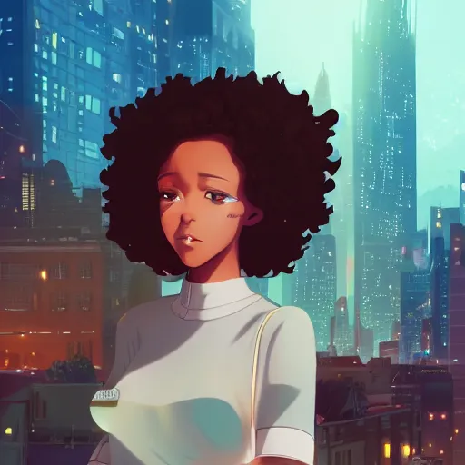 Black Girl with an Afro in Anime Style 4K · Creative Fabrica