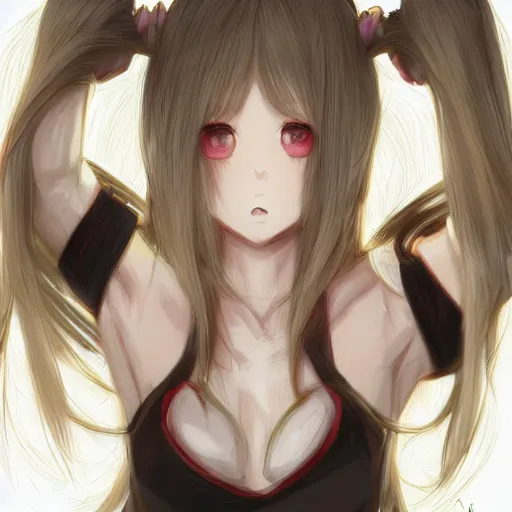 Prompt: full upper-body portrait of a girl with blonde twin tails hair, angry expression, drawn by WLOP, by Avetetsuya Studios, attractive character, colored sketch anime manga panel, trending on Artstation