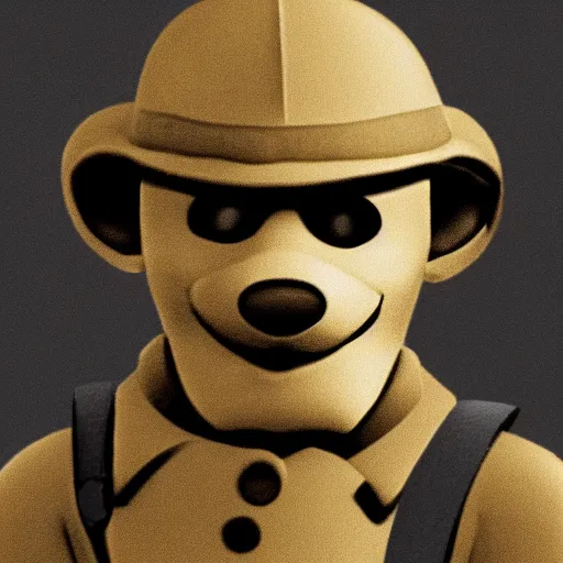 Prompt: golden freddy as a soldier in world war two, trenches, film grain