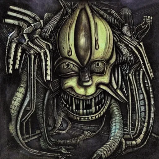 Prompt: h. r. giger interpretation of spongebob squarepants