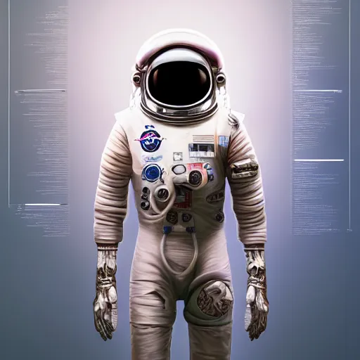 Image similar to biopunk astronaut cyborg awakening highly detailed anatomy in the style of beeple, award winning, cg society, photorealistic, hyperrealism