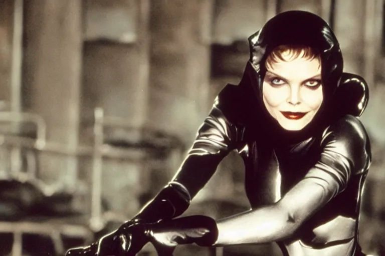 Prompt: publicity photograph of Michelle Pfeiffer as Catwoman