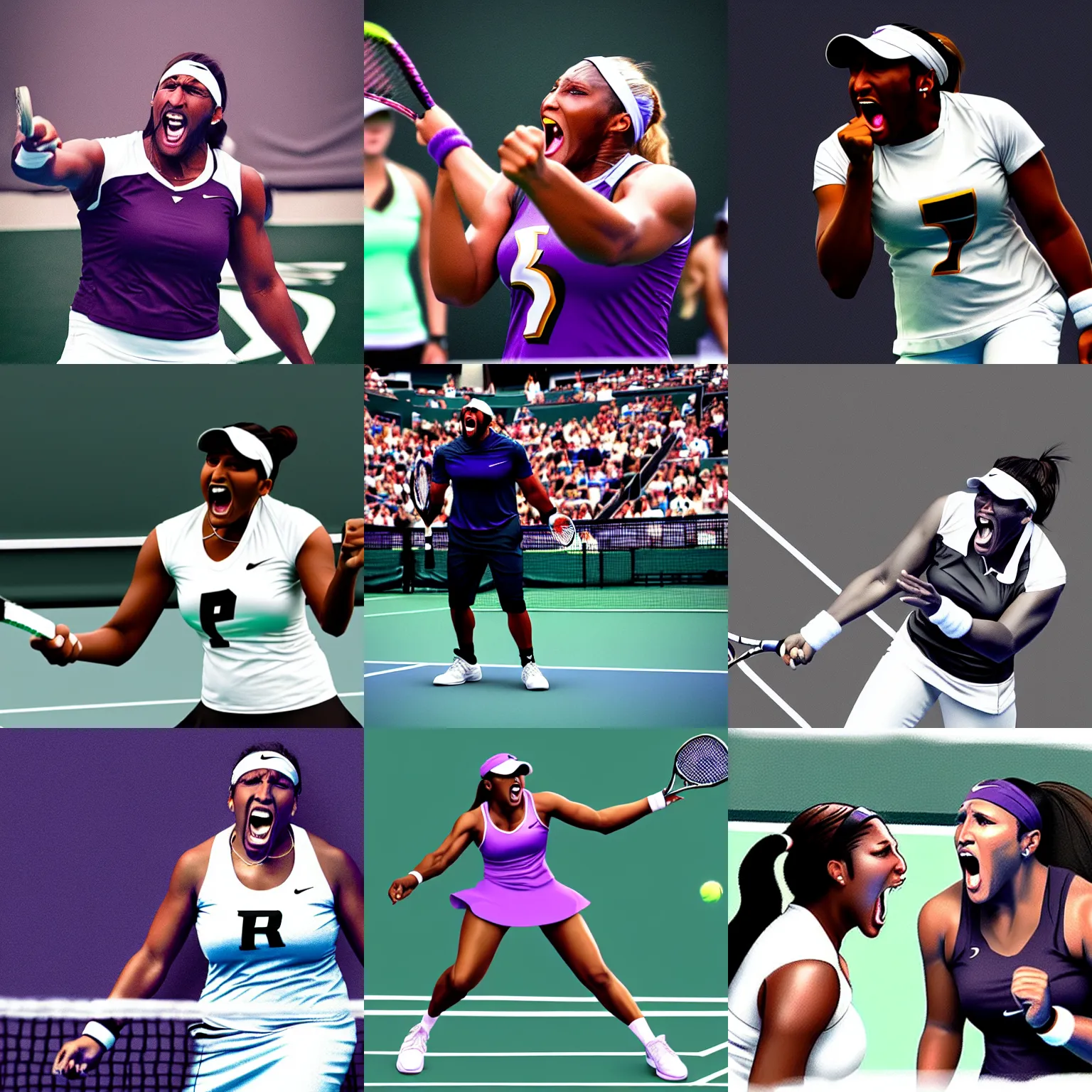 Prompt: ray lewis yelling at womens tennis match, ray lewis, ray lewis yelling, tennis trending on artstation