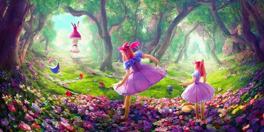 Prompt: Alice falling down the rabbit hole, alice in wonderland, colorful, wide angle, super highly detailed, professional digital painting, artstation, concept art, smooth, sharp focus, no blur, no dof, extreme illustration, Unreal Engine 5, Photorealism, HD quality, 8k resolution, cinema 4d, 3D, beautiful, cinematic, art by artgerm and greg rutkowski and alphonse mucha and loish and WLOP