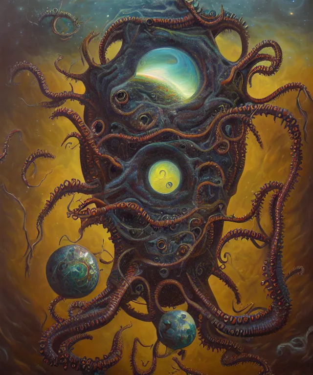 Image similar to an oil on canvas painting, polycount, surrealism, surrealist, lovecraftian, cosmic horror, high detail