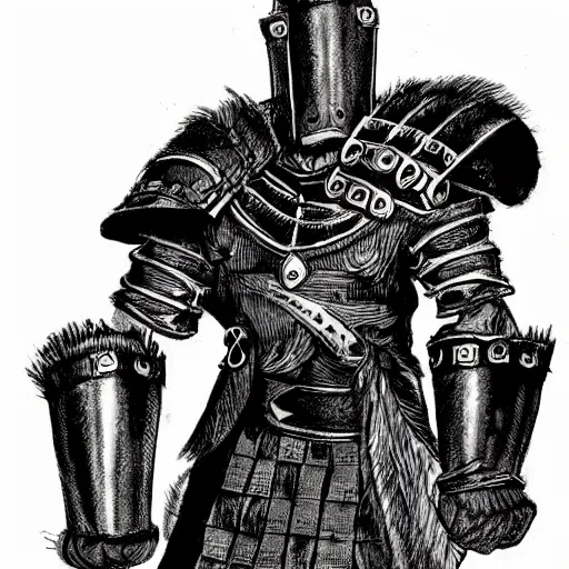 Image similar to a kislev warrior who is wearing iron gauntlets in the shape of bear claws in the style of warhammer fantasy : : head and shoulders drawing