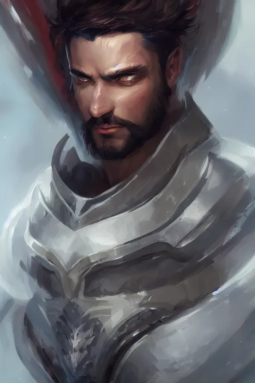 Image similar to a portrait of a strong male fantasy warrior, by Ross Tran