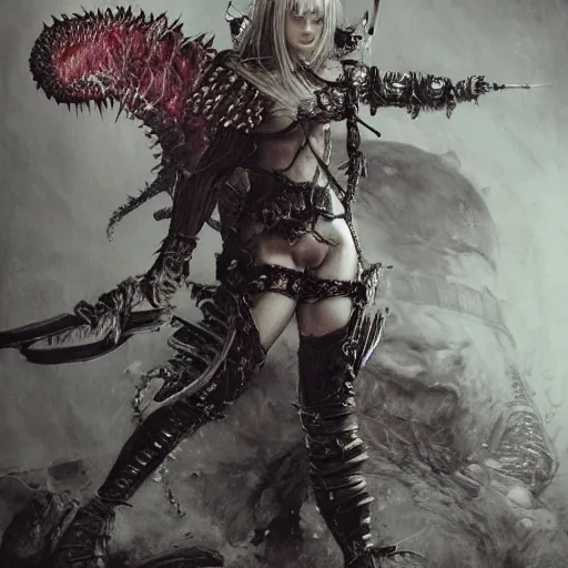 Prompt: Beautiful viking princess of the world fighting a toothy monster on a battlefield of destruction by Tsutomu Nihei, by Emil Melmoth, by stuz0r, Craig Mullins, yoji shinkawa, cross, artstation, peter morbacher, young, very attractive, pretty face, hyper detailed, very detailed, rendering by octane, shallow depth of field, uplight