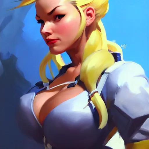 Prompt: Greg Manchess portrait painting of Cammy White as Overwatch character, medium shot, asymmetrical, profile picture, Organic Painting, sunny day, Matte Painting, bold shapes, hard edges, street art, trending on artstation, by Huang Guangjian and Gil Elvgren and Sachin Teng