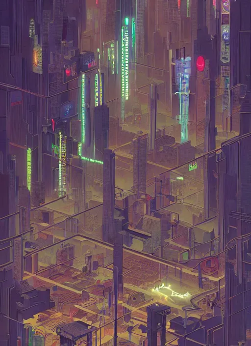 Image similar to a graphic layout design poster of a cyberpunk city in maze, chris ware, peter mohrbacher, jane newland, peter gric, chris ware, aaron horkey, illustration, artstation