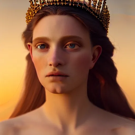 Image similar to photographic portrait of a stunningly beautiful queen of the arctice empire renaissance female in soft dreamy light at sunset, contemporary fashion shoot, by edward robert hughes, annie leibovitz and steve mccurry, david lazar, jimmy nelsson, breathtaking, 8 k resolution, extremely detailed, beautiful, establishing shot, artistic, hyperrealistic, beautiful face, octane render