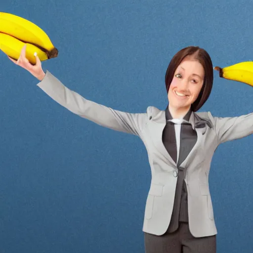 Image similar to a person with a banana head wearing a business suit