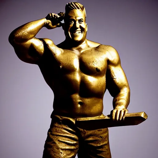 Image similar to a bronze statue of Spongebob Squarepants, extremely muscled , studio lighting