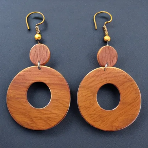 Image similar to wood earrings with crazy shapes and designs, symmetrical