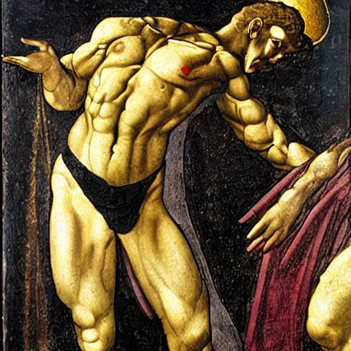 Image similar to painting of black adam as adam in the creation of adam by leonardo davinci
