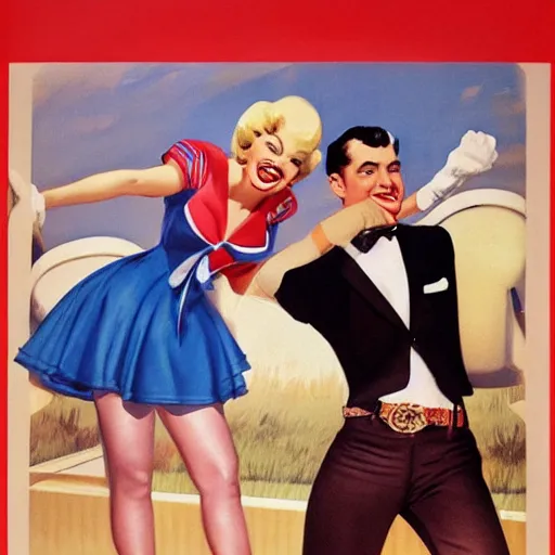Prompt: let's go bowling with jayne mansfield by gil elvgren and mort drucker,
