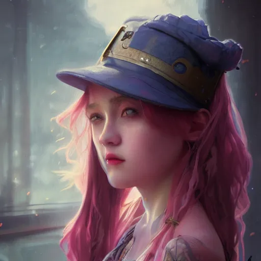 Prompt: a photorealistic dramatic fantasy render of a pink coloured haired young girl with a black cup on her head by wlop, artgerm, greg rutkowski, alphonse mucha, beautiful dynamic dramatic dark moody lighting, shadows, cinematic atmosphere, artstation, concept design art, octane render, 8 k