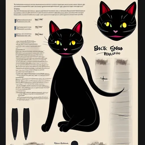 Prompt: A reference sheet for a formally dressed black cat, digital art