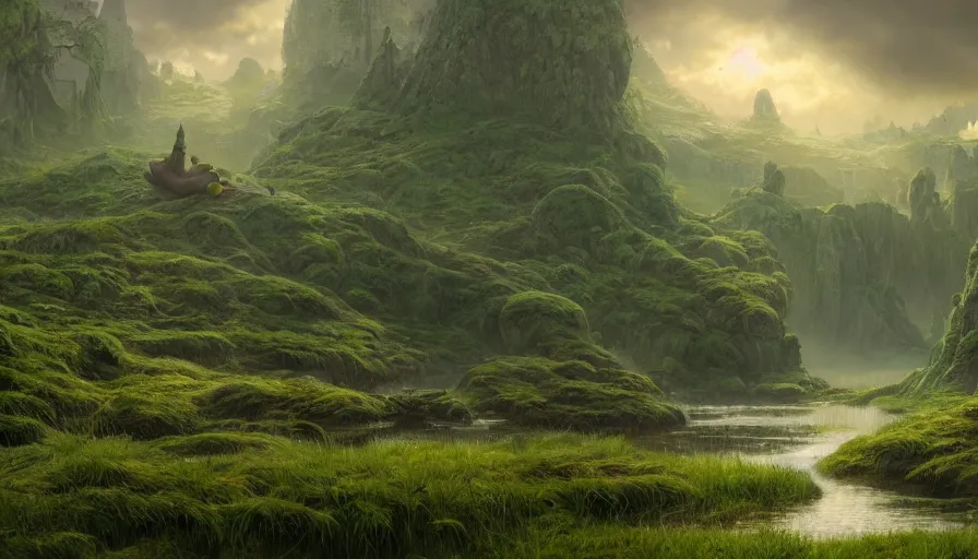 Prompt: A highly detailed matte painting of Shrek's huge swamp, by Studio Ghibli, Makoto Shinkai, by Artgerm, by WLOP, by Greg Rutkowski, volumetric lighting, octane render, 4K resolution, trending on artstation, masterpiece