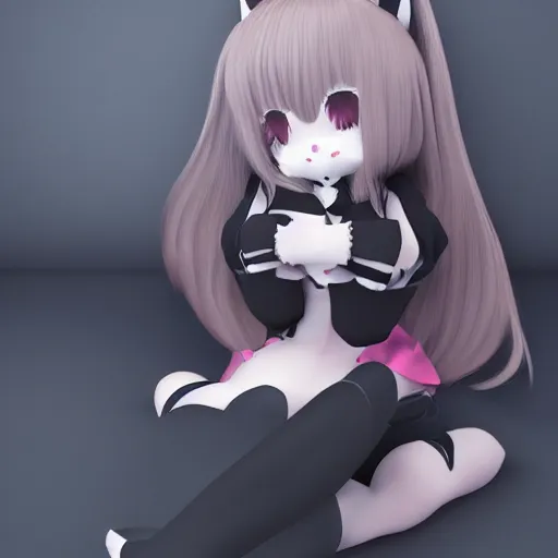 Prompt: cute fumo plush doge girl, floppy ears, gothic maiden, furry anime, vray, smile, sleeping