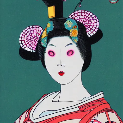 Prompt: futuristic geisha with multiple eyes