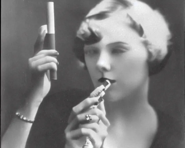 Prompt: 1 9 2 0 s photo of a flapper girl smoking a juul ecig
