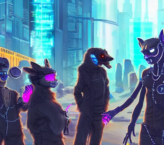 Image similar to high - resolution photograph from a cyberpunk era furry fandom convention ( midwest furfest 2 0 4 7 ), taking place after the genetic revolution and quantum singularity. photorealistic.