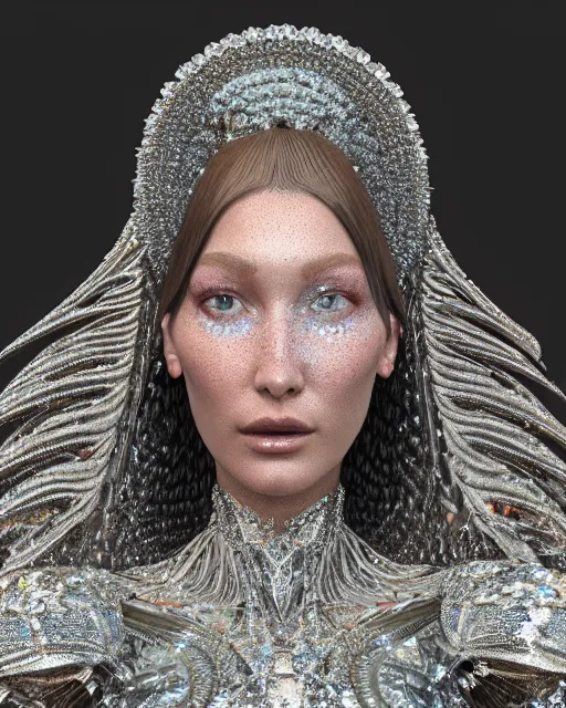 Image similar to a highly detailed metahuman 4 k close up render of an alien goddess bella hadid monument renaissance in iris van herpen dress schiaparelli in diamonds crystals swarovski and jewelry iridescent in style of alphonse mucha gustav klimt trending on artstation made in unreal engine 4