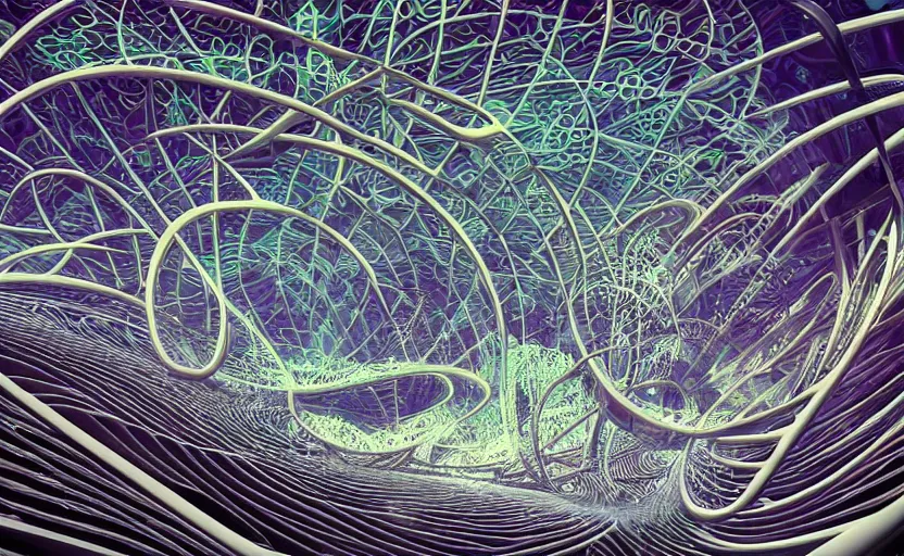 Image similar to a surreal environment of a futuristic curvilinear parametric and computational Art nouveau art installation, visionary art, intricate and complex, back-lit and front lit, hd, 16k, unreal engine, UHD photographic quality, medium format