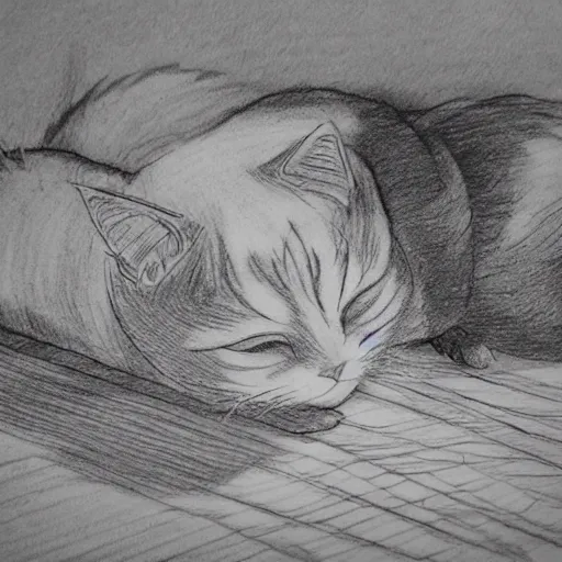 Image similar to a manga drawing of an cat sleeping