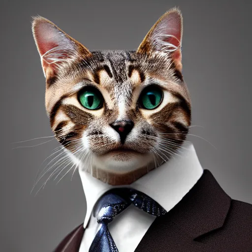 Image similar to a high detail shot of a cat wearing a suit realism 8k