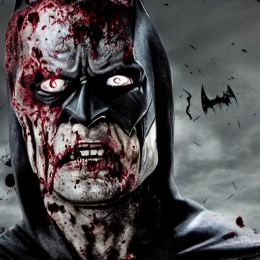 Image similar to Film still of zombified Batman, from The Walking Dead (2010 TV Show)