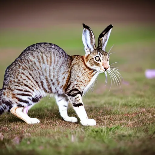 Image similar to a feline hare - cat - hybrid, animal photography