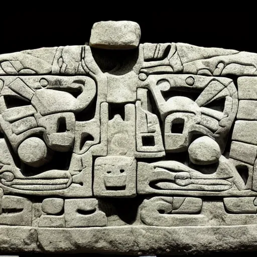Prompt: space invaders as a mayan stone carving