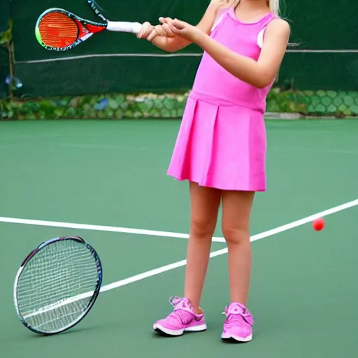 Image similar to children drawing of Dakota Fanning playing tennis