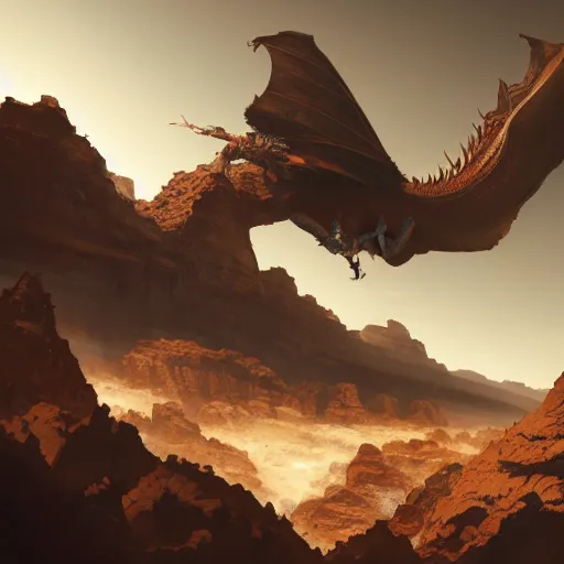 Image similar to a dragon flying over a landscape of Sandstone canyons, dramatic lighting, illustration by Greg rutkowski, yoji shinkawa, 4k, digital art, concept art, trending on artstation