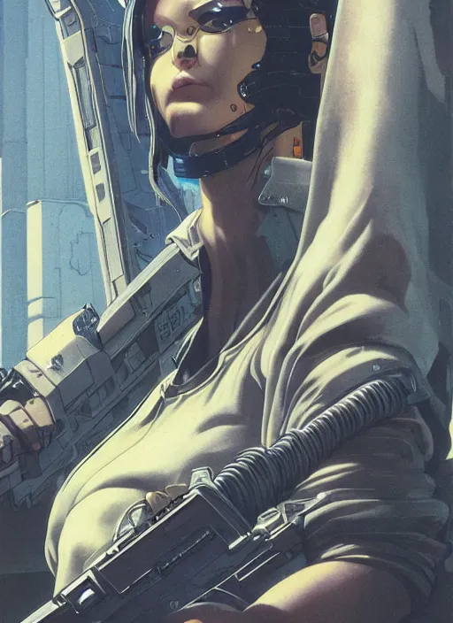 Prompt: cyberpunk prison guard. portrait by mœbius and will eisner and gil elvgren and pixar. realistic proportions. cyberpunk 2 0 7 7, apex, blade runner 2 0 4 9 concept art. cel shading. attractive face. thick lines.