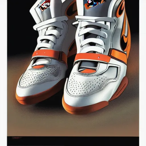 Image similar to retro futuristic Nike Air Trainer 1 sneakers by syd mead