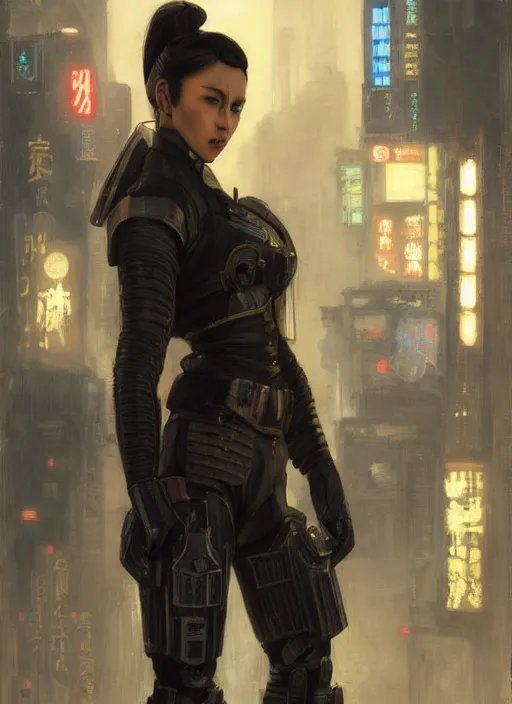 Prompt: chun li. cyberpunk police trooper in a military vest ( blade runner 2 0 4 9, cyberpunk 2 0 7 7 ). orientalist portrait by john william waterhouse and james gurney and theodore ralli and nasreddine dinet, oil on canvas. cinematic, hyper realism, realistic proportions, dramatic lighting, high detail 4 k